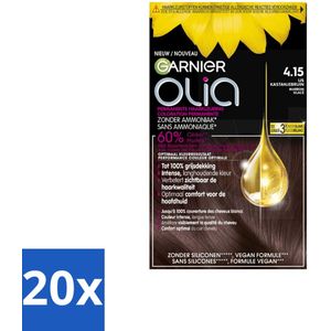 20 x Garnier - Olia 4.15 - Haarkleuring - Kastanje Middenbruin - Zonder Ammoniak - 100% Grijsdekking - Haarkleuring - Kastanje Middenbruin - Permanent Haarverf - Zonder Ammoniak - 100% Grijsdekking
