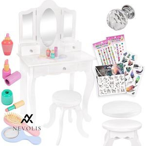 Nevolis Large Makeup Table with Mirror and Stool for Girls with Accessories - Kinderplay GS3302 .