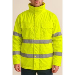 Sioen - 7650A2 - Gevoerde Regen- en Veiligheidsjas - Fluogeel - EN 471 en EN 343