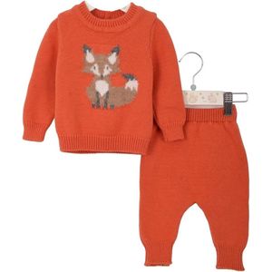 Minora Newborn Baby Kleding Set - Jongens en Meisjes - Winterbroek en trui- 3/6 Maanden- Kraamcadeau - Babyshower-Newborn tweedelige set met vos -Orange