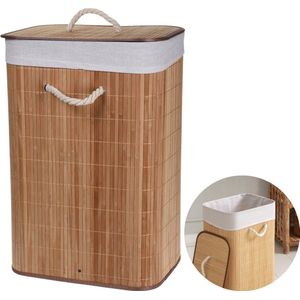 Cheqo® Opvouwbare Wasmand - Linnenmand - Wasbox - Wassorteerder - Laundry Basket - Wasmand Opvouwbaar - Bamboe - 40x30xH60cm