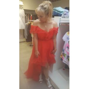 EXCLUSIEVE SPROOKJESACHTIGE GALAJURK FEESTJURK AVONDJURK MAXI IN UNIEKE RODE KLEUR(L) maat 38