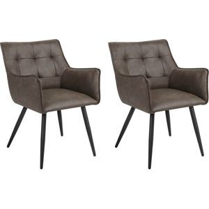 J&R Eetkamerstoel - Set van 2 stoelen - Eetkamer stoel - Eettafel stoel - Fauteuil - PU leer - Zwarte Poot - Donkerbruin