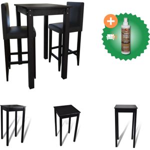 vidaXL Bartafel met 2 barkrukken zwart - Set tafel en stoelen - Inclusief Houtreiniger en verfrisser
