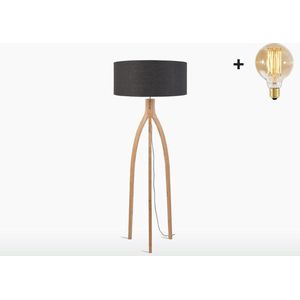 Vloerlamp – ANNAPURNA – Bamboe - Donkergrijs Linnen - Met LED-lamp