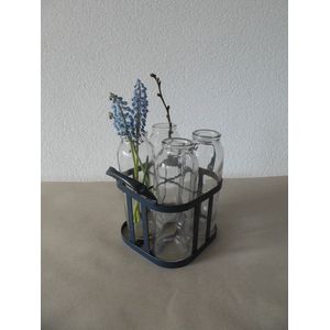 Stokley - 4 FLESJES IN FLESSENMANDJE - metaal - glas