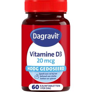Dagravit Vitamine D3 hooggedoseerd 20 mcg - Ondersteunt het afweersysteem - Ondersteunt het behoud van sterke botten en spieren - 60 kauwtabletten