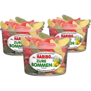 3 silo's Haribo Zure Bommen á 150 stuks - Voordeelverpakking Snoepgoed