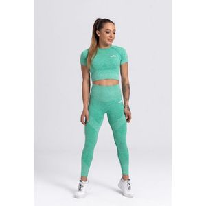 Mives® Sportlegging en Top - Yoga - Fitness set - Scrunch Butt - Dames Legging - Sportkleding - Fashion legging - Broeken - Gym Sports - Legging Fitness Wear - High Waist - GROEN - maat M - KORTE MOUWEN