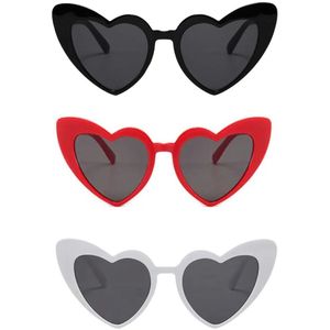 Squad-deal: Hartjes zonnebril - rood, wit en zwart - festival / hippie / techno / Rave bril / bride to be / vrijgezellenfeest vrouw / bachelor party / bachelorette / hart / hartvorm / carnaval / accessoires / feest / gekke / verkleed / valentijn