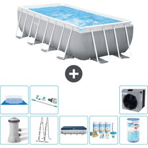 Intex Rechthoekig Prism Frame Zwembad - 400 x 200 x 100 cm - Grijs - Inclusief Pomp - Ladder Afdekzeil - Onderhoudspakket - Filter - Grondzeil - Stofzuiger - Warmtepomp