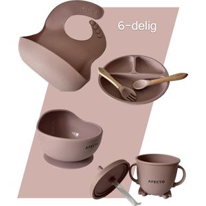 Afecto eetset voor kinderen - servies set 6 delig - siliconen onbreekbaar - eenvoudig schoonmaken - oud roze - complete set