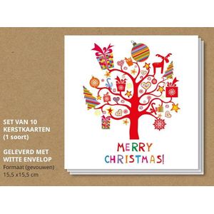 Kerstkaarten 'Kadoboom' met enveloppen - 10 stuks