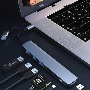 CHIWIN USB C Hub - 8 in 2 Laptop Docking Station - met 4 USB Poorten SD TF Kaartlezer 3.5mm Audio voor Laptop Tablet Smartphone - Snelle Dataoverdracht - Compact