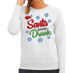 Foute kersttrui / sweater Santa is a little drunk grijs voor dames - kerstkleding / christmas outfit S