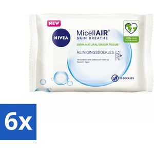 6 x NIVEA - Reinigingsdoekjes - 3-in-1 Micellaire Doekjes - Verwijdert Waterbestendige Make-up - 25 Doekjes - NIVEA Reinigingsdoekjes - Micellair Doekjes - Make-up Remover - Gezichtsreiniger - Vitamine E