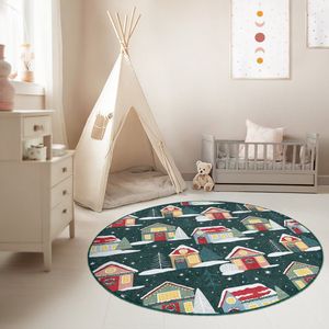 Kinderkamer Vloerkleed Rond Tapijt|Educatieve kindertapijten|Antislip Kindervloerkleed|Kinderen Tapijt Decor|Speelkleed|Kleurrijk kindervloerkleed|Winterwonderland