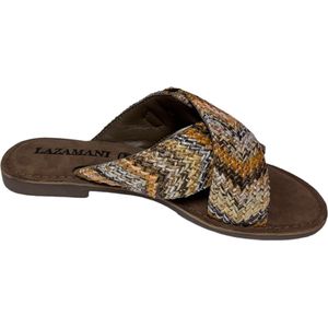 Lazamani - Mia Raffia Dames Slippers Beige - Maat 41