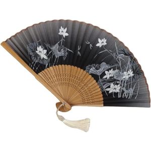 Zwarte Bamboe Zijde Opvouwbare Ventilator - Hand Held Vintage Flapper Handventilator voor Bruiloft Dansen Party
