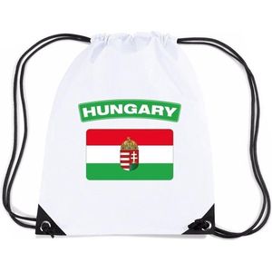 Hongarije nylon rijgkoord rugzak/ sporttas wit met Hongaarse vlag