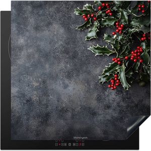 KitchenYeah® Inductie beschermer 60x60 cm - Winter - Hulst - Kerst - Beton print - Kookplaataccessoires - Afdekplaat voor kookplaat - Inductiebeschermer - Inductiemat - Inductieplaat mat - Keuken decoratie