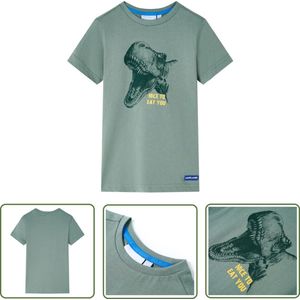 vidaXL Kids Clothing - Kinderkleding - Kindershirt 140 kakikleurig - T-shirt Jongens - Dino Print - Khaki Kleurtje
