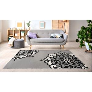 OZAIA Tapijt ROSIA - Polypropyleen - 200 x 290 cm - Grijs en zwart L 200 cm x H 1 cm x D 290 cm