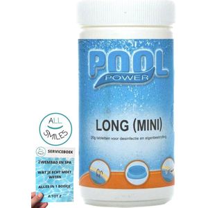 Pool Power Long Mini 20 grams Chloor Tabletten Zwembad of Jacuzzi - 1 KG Chloortabletten met All Smiles Serviceboek