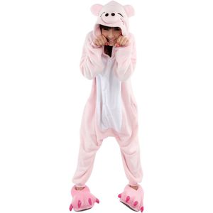 Biggetje Varken Onesie Pak Kostuum Outfit Huispak Jumpsuit Verkleedpak - Verkleedkleding - Halloween & Carnaval - SnugSquad - Kinderen & Volwassenen - Unisex - Maat S voor Lichaamslengte (146 - 159 cm)