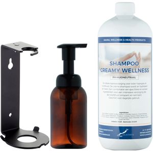 Zeepdispenser 300 ml amber bruin hervulbaar + 1 liter Shampoo Creamy Wellness navulling (inclusief beugel)