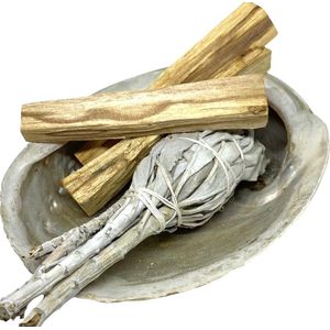 Reinig je huis pakket Soulfloating - Smudge Kit L - Witte salie - Palo Santo sticks, Abalone schelp - incl. handleiding NL - voor energetische reiniging - original