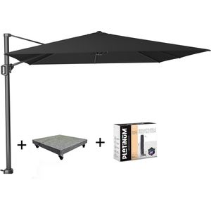 Challenger T1 zweefparasol 300x300 cm zwart met 90KG voet en hoes