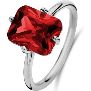 New Bling 9NB-1136-50 Zilveren Ring met Zirkonia Steen - Oranje/Rood - 8x10mm - Rechthoek - Maat 50 - Rhodium - Zilver