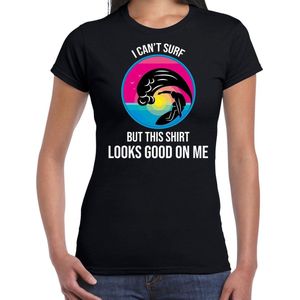 I can not surf but this shirt looks good on me fun tekst t-shirt / shirt  - zwart - voor dames - fun tekst / grappige shirts / surf outfit M