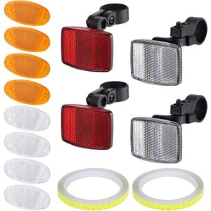 Fietsreflector set - 14 stuks hoogreflecterend voor/achter fietswiel - universele accessoires - mountainbike/kinderfiets (wit rood oranje)
