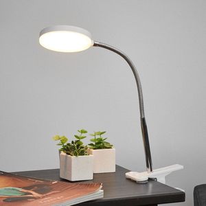 Lindby - Klemlamp - 1licht - Plastic, metaal - H: 36 cm - wit, chroom - Inclusief lichtbron