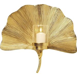 Design wandkaarsenhouder Ginkgo blad, goud, 45cm, wandaccessoire, kandelaar