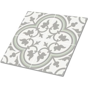 Tulup - PVC Tegels - Grijs - Etnische Essenbloemen - 30 cm x 30 cm - Set van 9 Stuks - Zelfklevende Vinyl Tegels