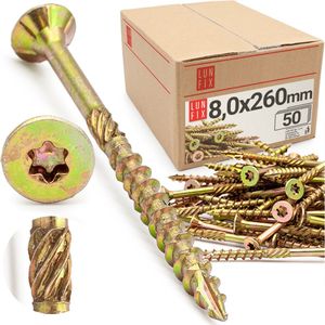 LUN FIX - Houtschroef conisch frezen 08x260 - voor het bevestigen van hout - 50 stuks