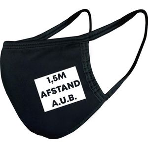 Mondkapje 1,5 meter afstand | gezichtsmasker | bescherming | veiligheid | bedrukt | logo | Zwart mondmasker van katoen, uitwasbaar & herbruikbaar. Geschikt voor OV