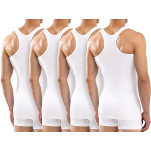 Calzera 4 Pack Halterhemden - Heren Halter hemd - Tanktop - Premium Kwaliteit - Sporthemd heren - 100% Gekamd Katoen - Wit - Maat S
