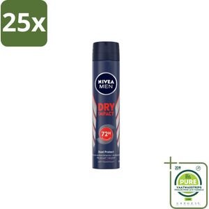 25 x NIVEA MEN – Anti-transpirant spray – Dry Impact – 200 ml - Grootverpakking - Anti-transpirant Spray - Zweet En Geur - 72u Bescherming - Zweetvorming - Geurvermindering