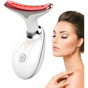 Gezichts- en nekmassager - 3-kleuren LED- en vibratiegezichtsmassager - Gezichtssculptor - Voor huidverstrakking, facelift, kinsculpting, rimpelverwijdering - Wit