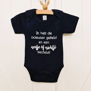 romper baby tekst zwangerschaps aankondiging ik word grote neef ik heb de ooievaar gebeld en een nichtje of neefje besteld blauw korte mouw jongen of meisje maat 62-68