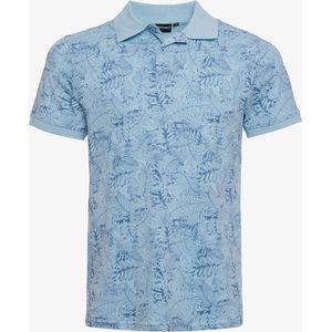 Unsigned heren polo met botanische print blauw - Maat M