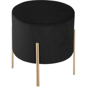 Poef Met Gouden Poten - Velvet - Zwart - Ø 34 cm