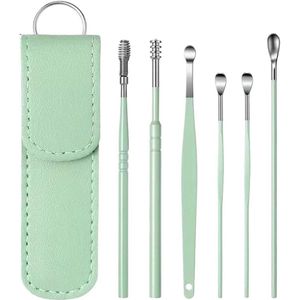 Oorreinigingsgereedschap Set van 6 Roestvrij Staal met Draagtas (Blauw) - Oorsmeerverwijderaar