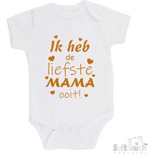 100% katoenen Romper ""Ik heb de liefste MAMA ooit!"" Moederdag Unisex Katoen Wit/tan Maat 62/68