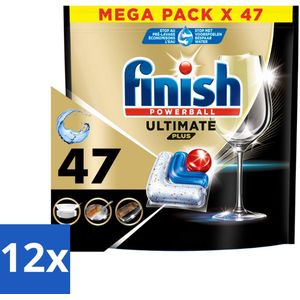 12 x Finish - Vaatwasmiddel - Ultimate Plus All in One Regular - Krachtige Alles-in-1 Reiniging - 47 capsules - Vaatwastablet - Vaatwasser Tabletten - Vaatwasser Reiniging - Vaatwasser Capsules - Alles-in-één Vaatwasmiddel