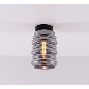 Plafondlamp Highlight Fantasy - rookglas smoke ribbel glas - 1xE27 - mat zwart